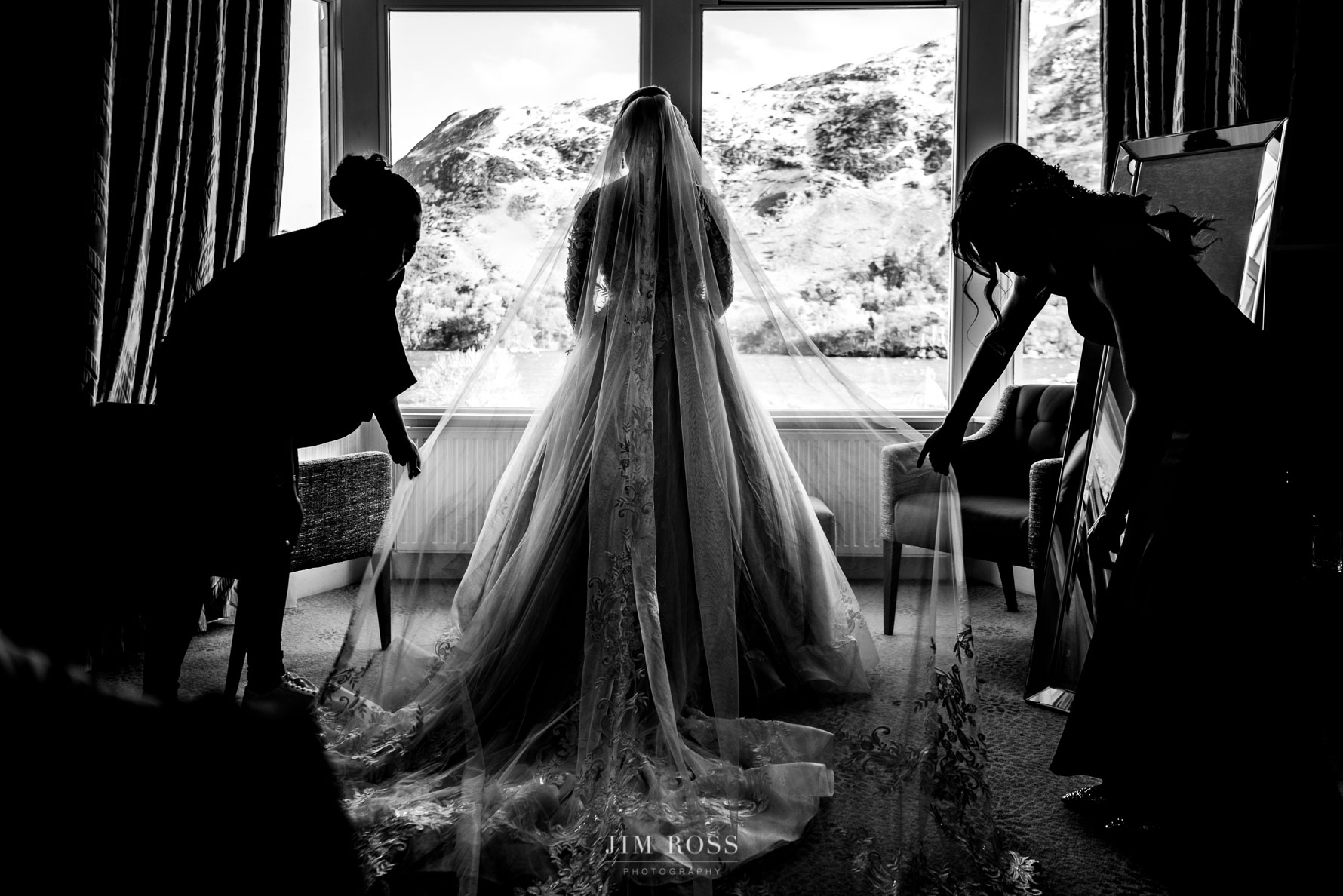 final dress adjustments for winter wedding bride