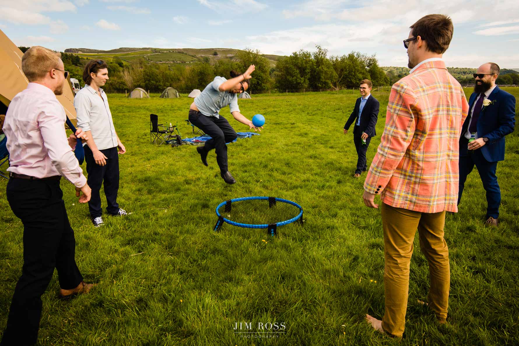wedding guests daft trampoline game with ball
