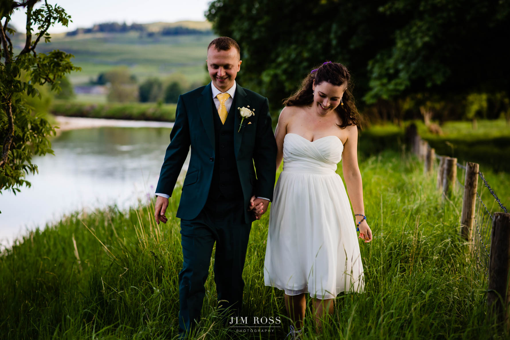 Yorkshire Dales river wedding portrait