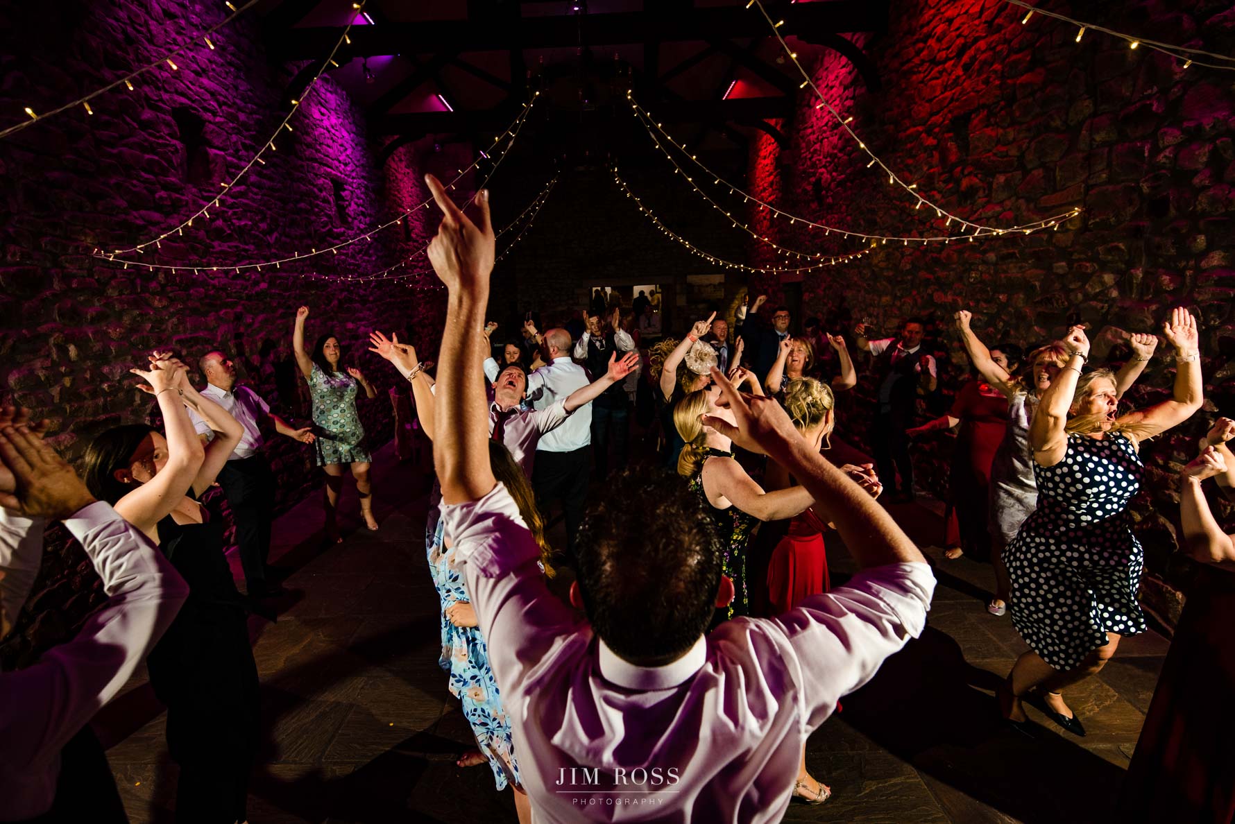hands in the air at Browsholme Hall wedding