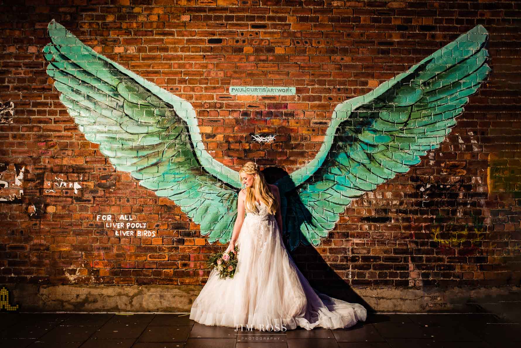 Angel wings mural art bride portrait
